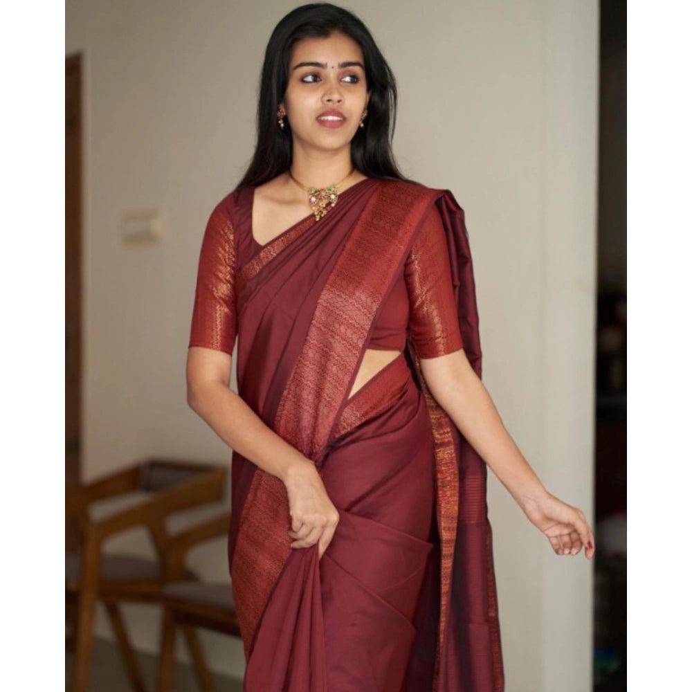 Seduva Women's Silk Printed Saree With Unstitched Blouse 5.5Mtr (Maroon)