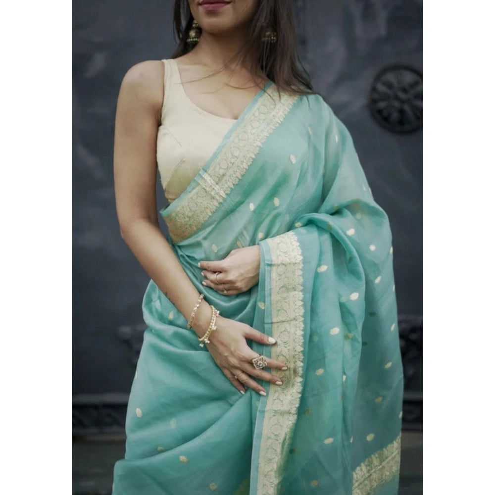 Seduva Women's Cotton  Printed Saree With Unstitched Blouse 5.5Mtr (Sky)