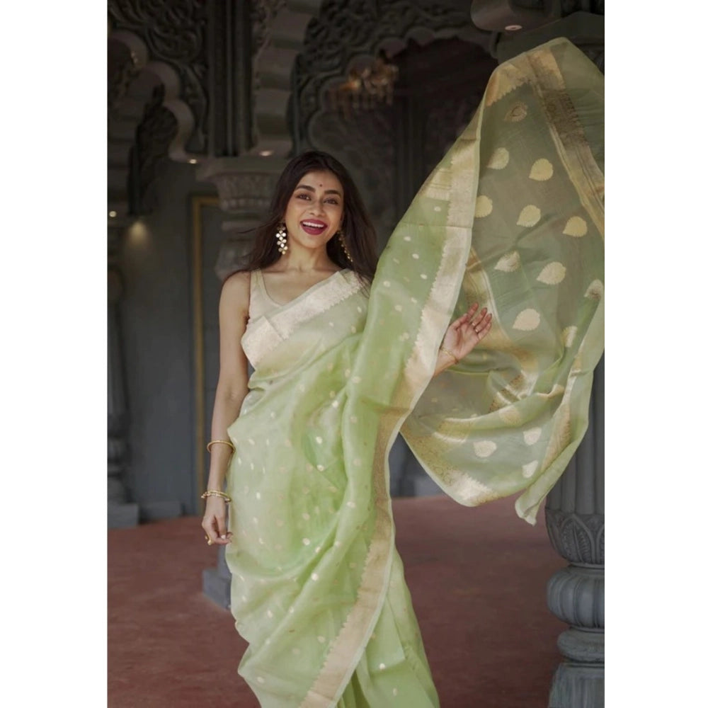 Seduva Women's Cotton  Printed Saree With Unstitched Blouse 5.5Mtr (Pista)