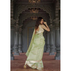 Seduva Women's Cotton  Printed Saree With Unstitched Blouse 5.5Mtr (Pista)