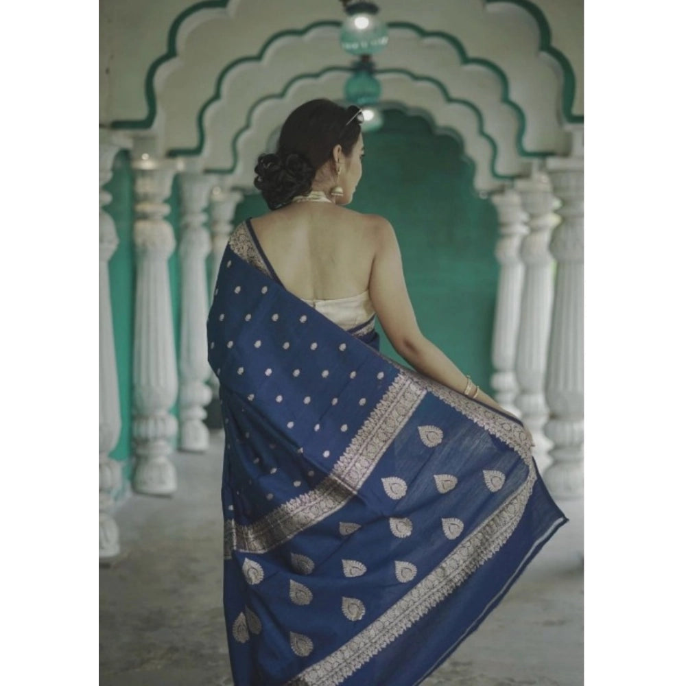 Seduva Women's Cotton  Printed Saree With Unstitched Blouse 5.5Mtr (Navy Blue)