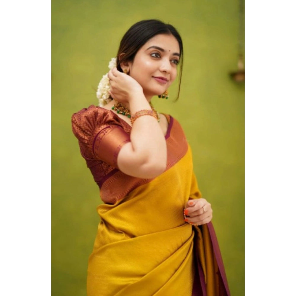 Seduva Women's Silk Printed Saree With Unstitched Blouse 5.5Mtr (Yellow)