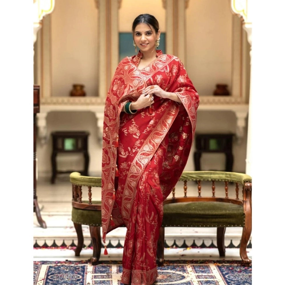 Seduva Women's Silk Printed Saree With Unstitched Blouse 5.5Mtr (Red)