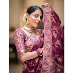 Seduva Women's Silk Printed Saree With Unstitched Blouse 5.5Mtr (Wine)