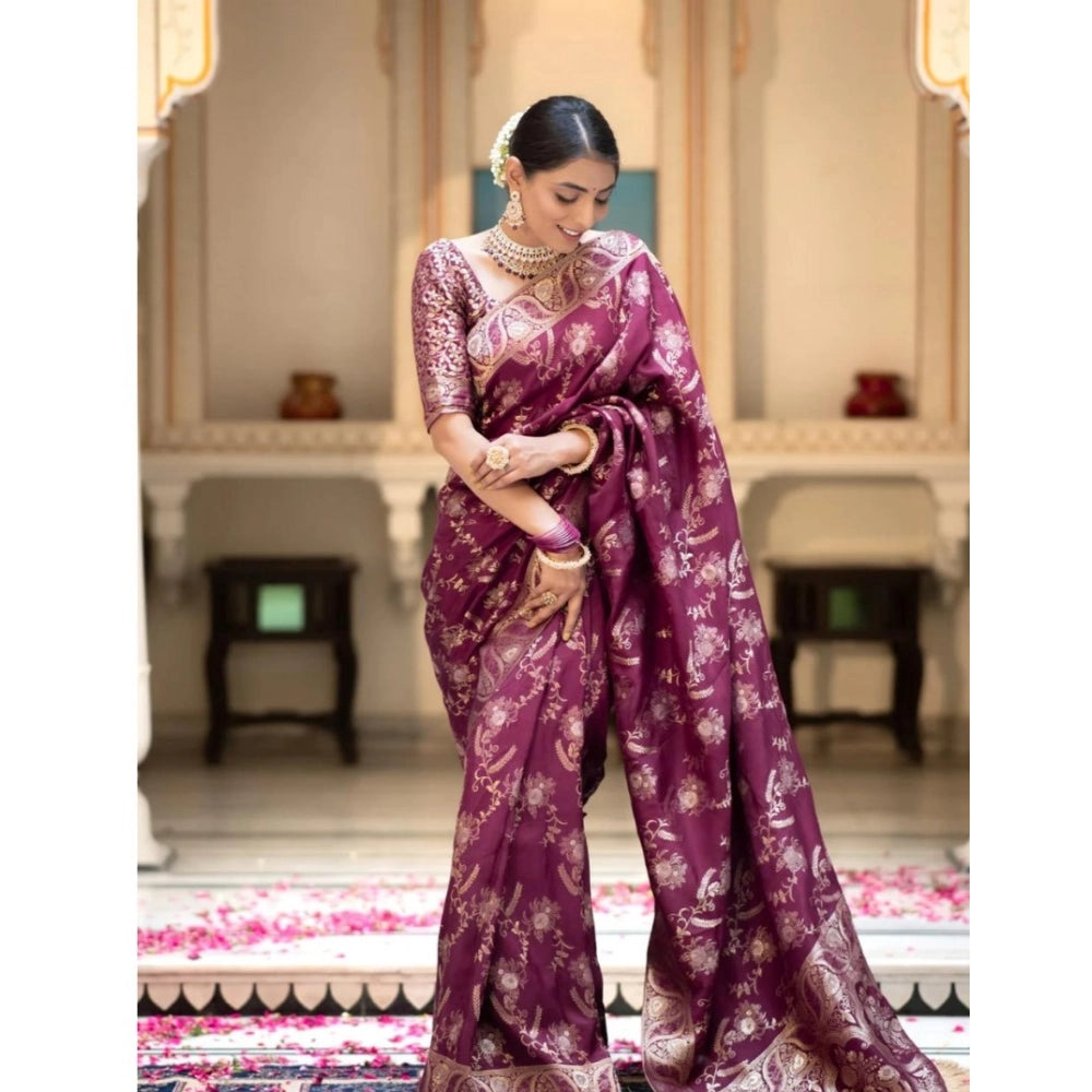 Seduva Women's Silk Printed Saree With Unstitched Blouse 5.5Mtr (Wine)