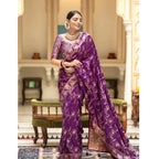 Seduva Women's Silk Printed Saree With Unstitched Blouse 5.5Mtr (Purple)