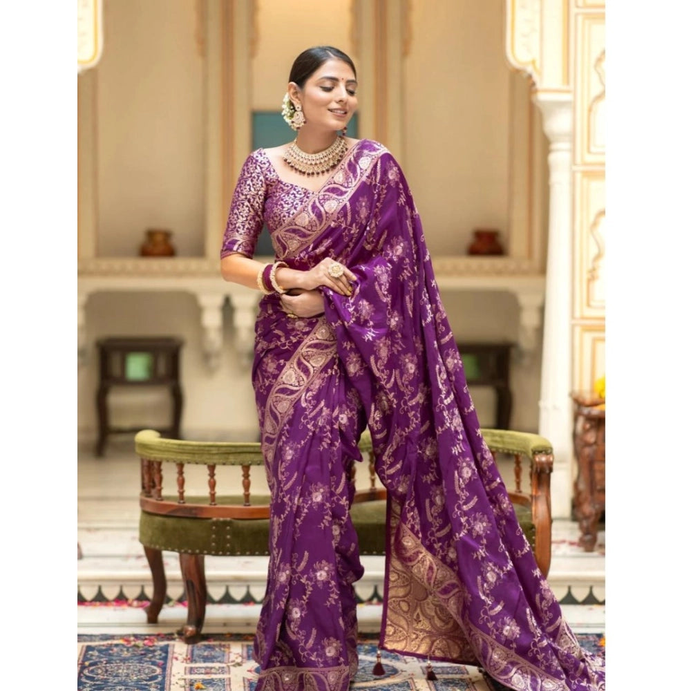 Seduva Women's Silk Printed Saree With Unstitched Blouse 5.5Mtr (Purple)