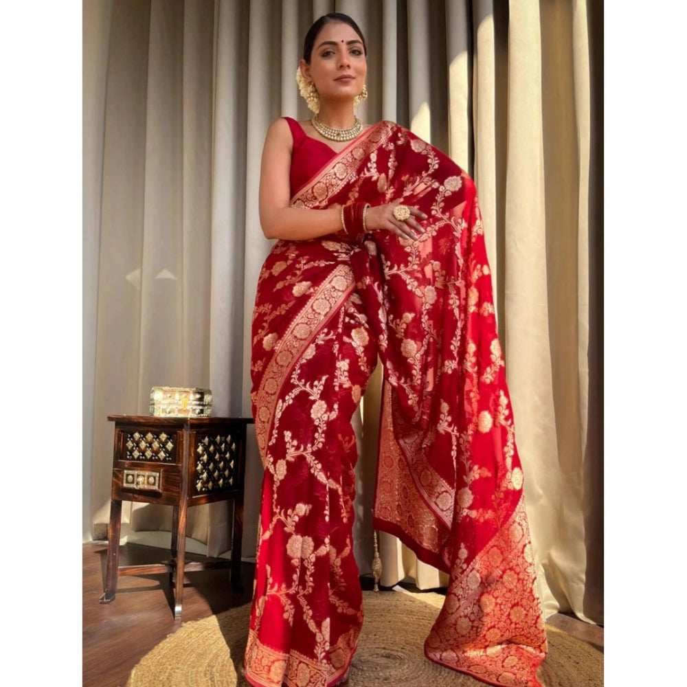 Seduva Women's Silk Printed Saree With Unstitched Blouse 5.5Mtr (Red)