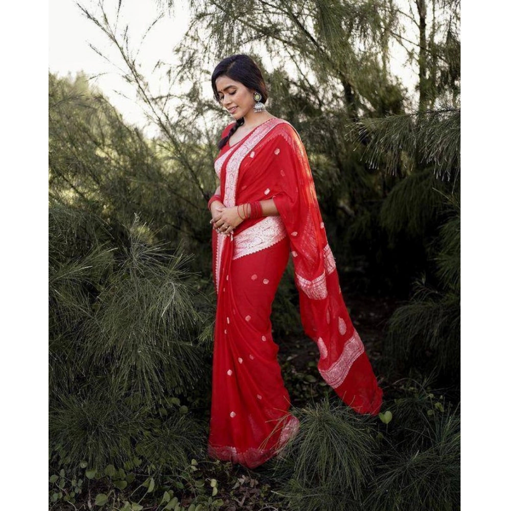 Seduva Women's Cotton  Printed Saree With Unstitched Blouse 5.5Mtr (Red)