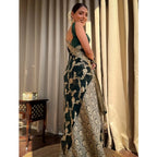 Seduva Women's Silk Printed Saree With Unstitched Blouse 5.5Mtr (Dark Green)