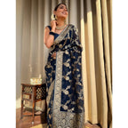 Seduva Women's Silk Printed Saree With Unstitched Blouse 5.5Mtr (Dark Blue)