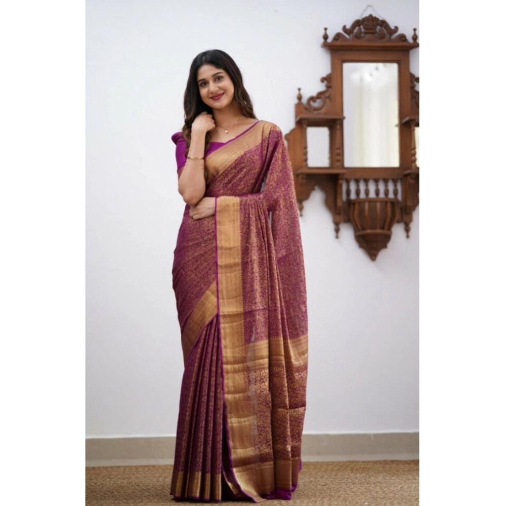 Seduva Women's Silk Printed Saree With Unstitched Blouse 5.5Mtr (Wine)