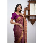 Seduva Women's Silk Printed Saree With Unstitched Blouse 5.5Mtr (Wine)