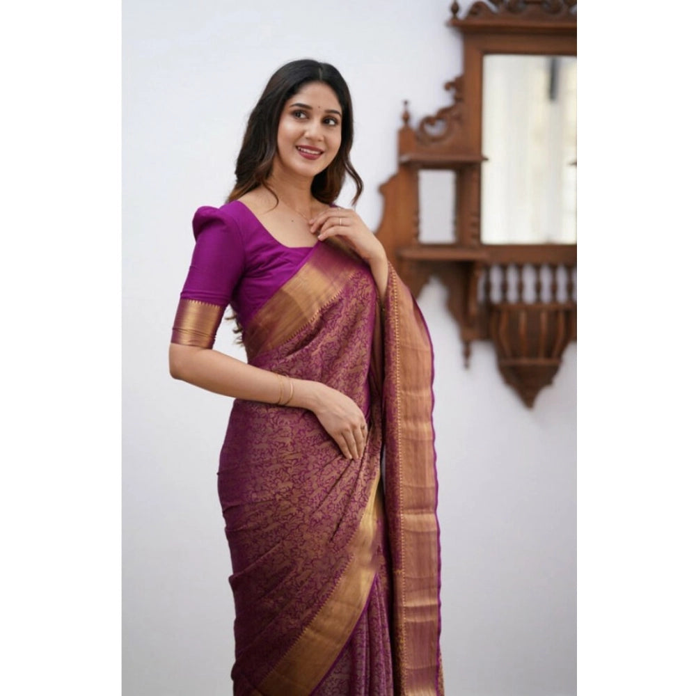 Seduva Women's Silk Printed Saree With Unstitched Blouse 5.5Mtr (Wine)