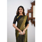 Seduva Women's Silk Printed Saree With Unstitched Blouse 5.5Mtr (Black)