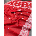 Seduva Women's Cotton  Printed Saree With Unstitched Blouse 5.5Mtr (Red)