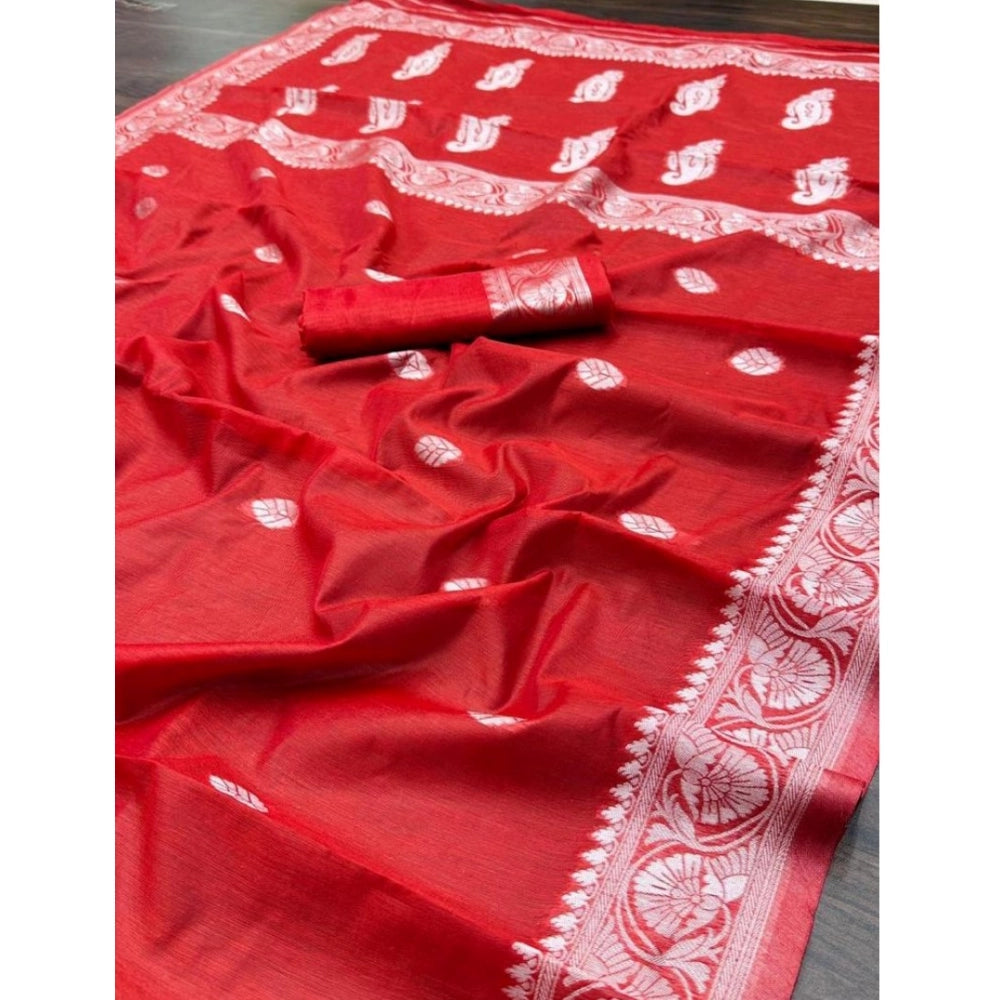 Seduva Women's Cotton  Printed Saree With Unstitched Blouse 5.5Mtr (Red)