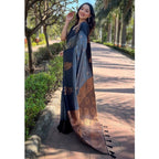 Seduva Women's Silk Printed Saree With Unstitched Blouse 5.5Mtr (Grey)
