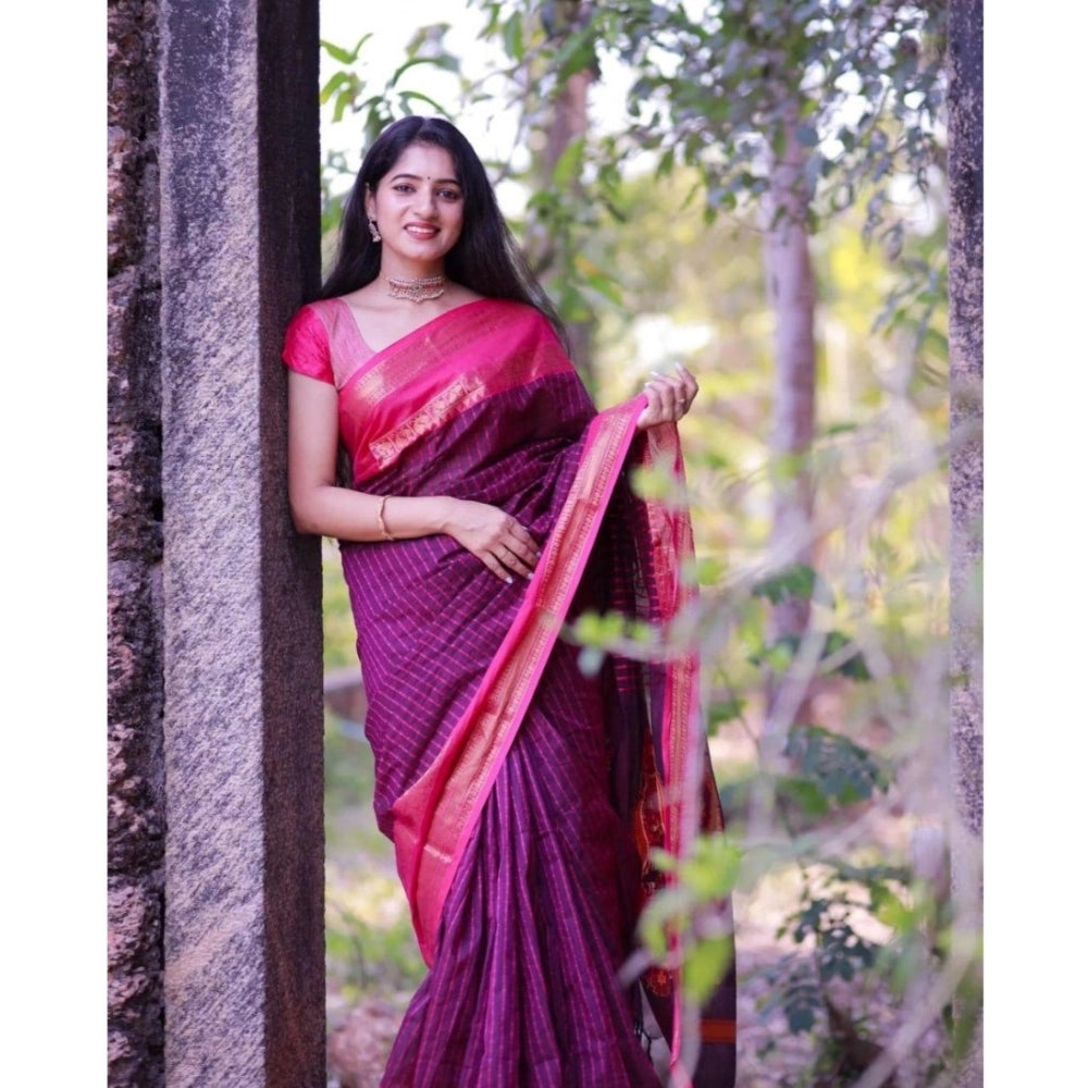 Seduva Women's Silk Printed Saree With Unstitched Blouse 5.5Mtr (Purple)