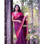 Seduva Women's Silk Printed Saree With Unstitched Blouse 5.5Mtr (Purple)