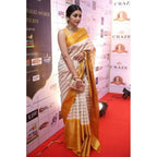 Seduva Women's Silk Printed Saree With Unstitched Blouse 5.5Mtr (Off White-Yellow)