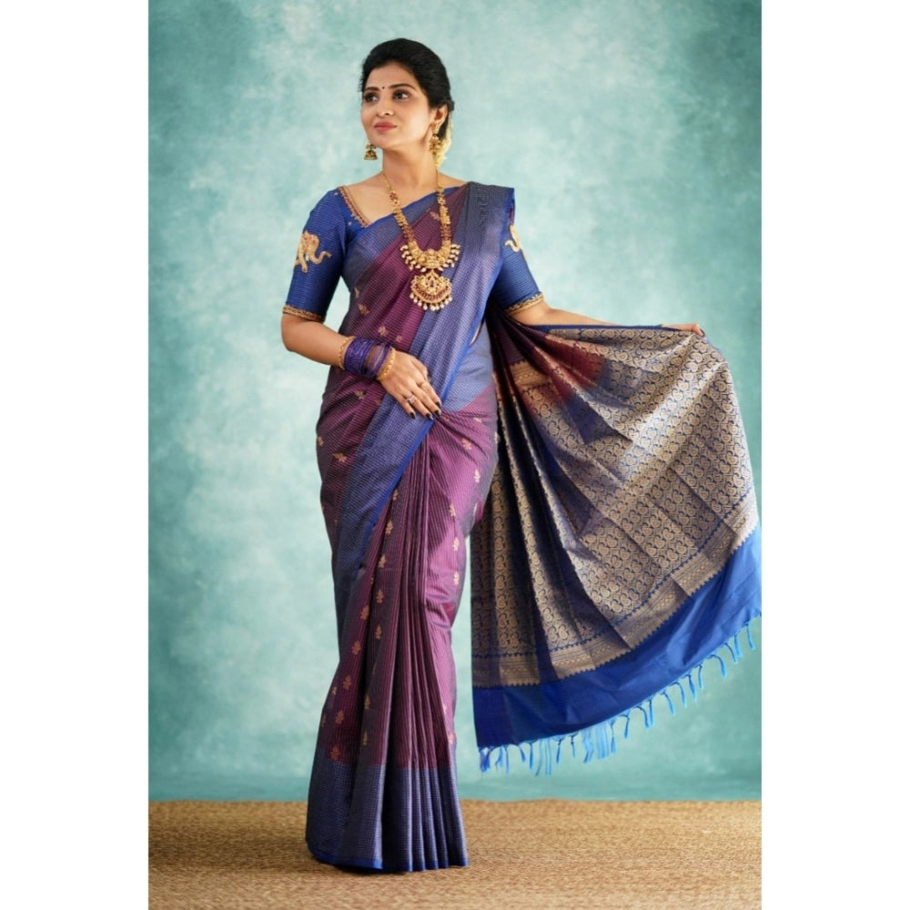 Seduva Women's Silk Printed Saree With Unstitched Blouse 5.5Mtr (Purple)