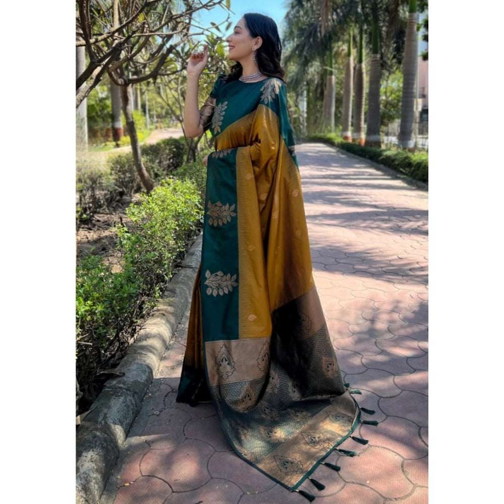 Seduva Women's Silk Printed Saree With Unstitched Blouse 5.5Mtr (Yellow)