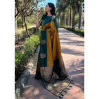 Seduva Women's Silk Printed Saree With Unstitched Blouse 5.5Mtr (Yellow)