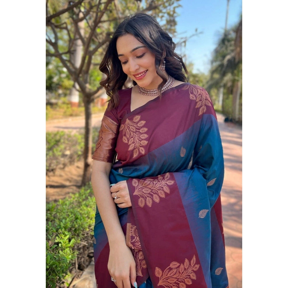 Seduva Women's Silk Printed Saree With Unstitched Blouse 5.5Mtr (Blue)