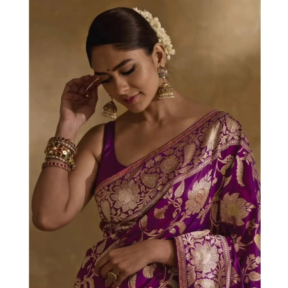 Seduva Women's Silk Printed Saree With Unstitched Blouse 5.5Mtr (Purple)