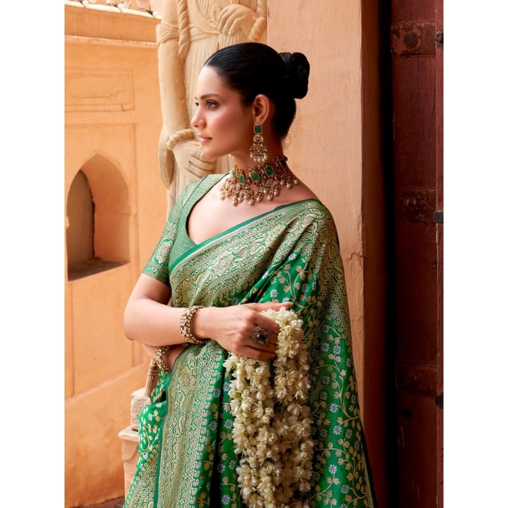 Seduva Women's Silk Printed Saree With Unstitched Blouse 5.5Mtr (Green)