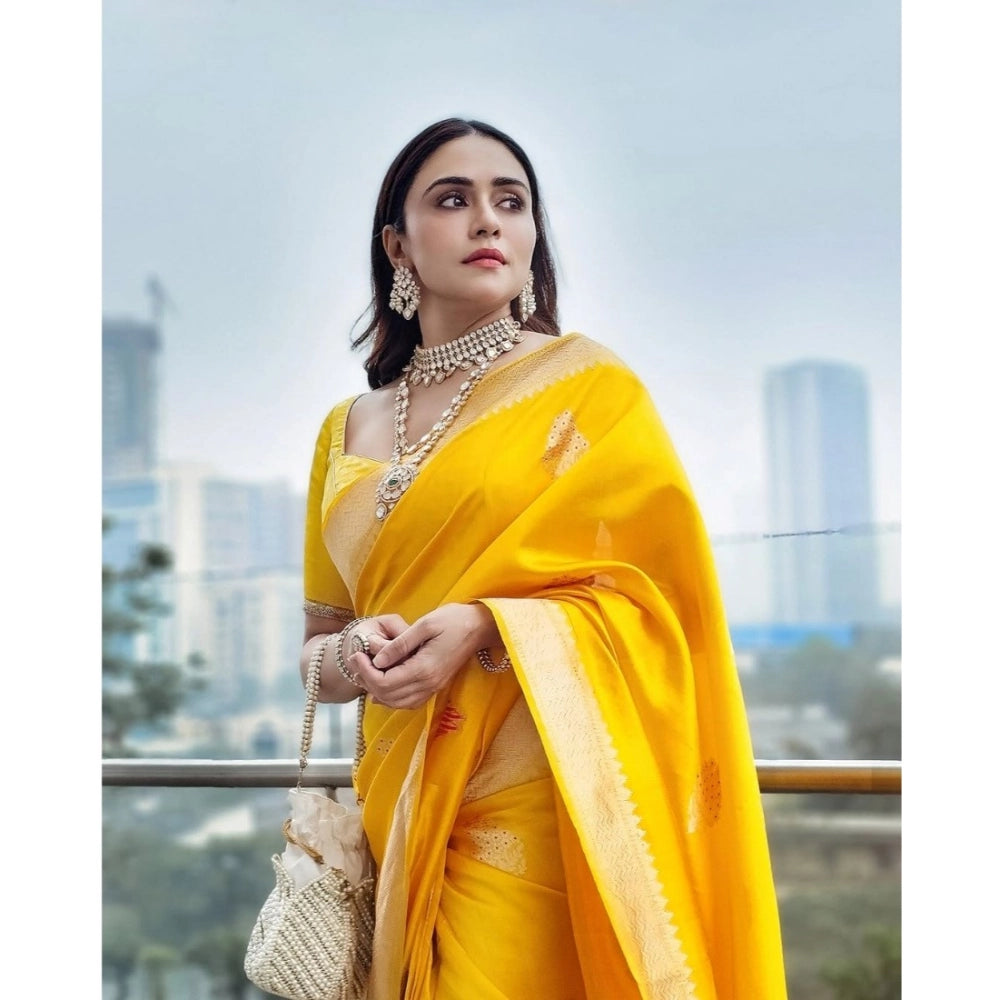 Seduva Women's Silk Printed Saree With Unstitched Blouse 5.5Mtr (Yellow)