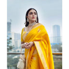 Seduva Women's Silk Printed Saree With Unstitched Blouse 5.5Mtr (Yellow)