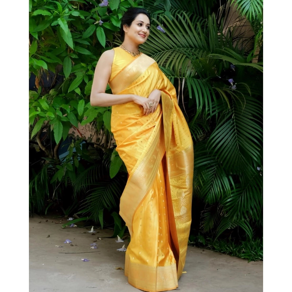 Seduva Women's Silk Printed Saree With Unstitched Blouse 5.5Mtr (Yellow)