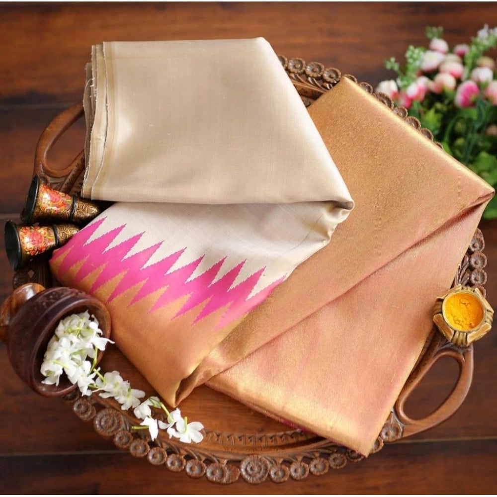 Seduva Women's Silk Printed Saree With Unstitched Blouse 5.5Mtr (Cream)