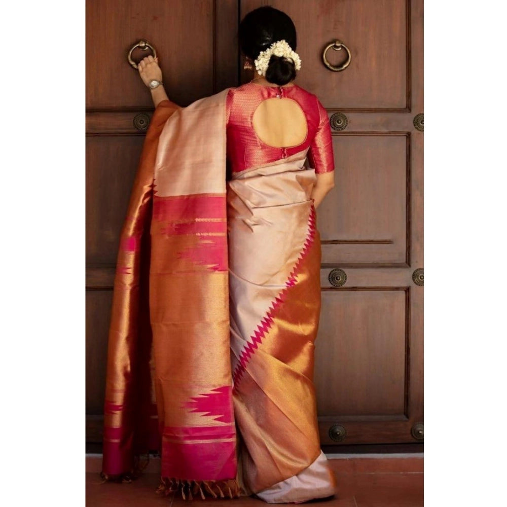 Seduva Women's Silk Printed Saree With Unstitched Blouse 5.5Mtr (Cream)