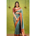 Seduva Women's Silk Printed Saree With Unstitched Blouse 5.5Mtr (Rama)