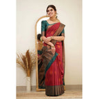 Seduva Women's Silk Printed Saree With Unstitched Blouse 5.5Mtr (Red)