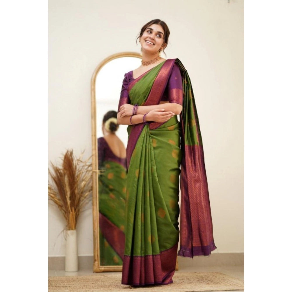 Seduva Women's Silk Printed Saree With Unstitched Blouse 5.5Mtr (Green)