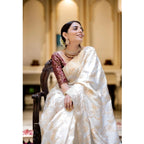 Seduva Women's Silk Printed Saree With Unstitched Blouse 5.5Mtr (White)