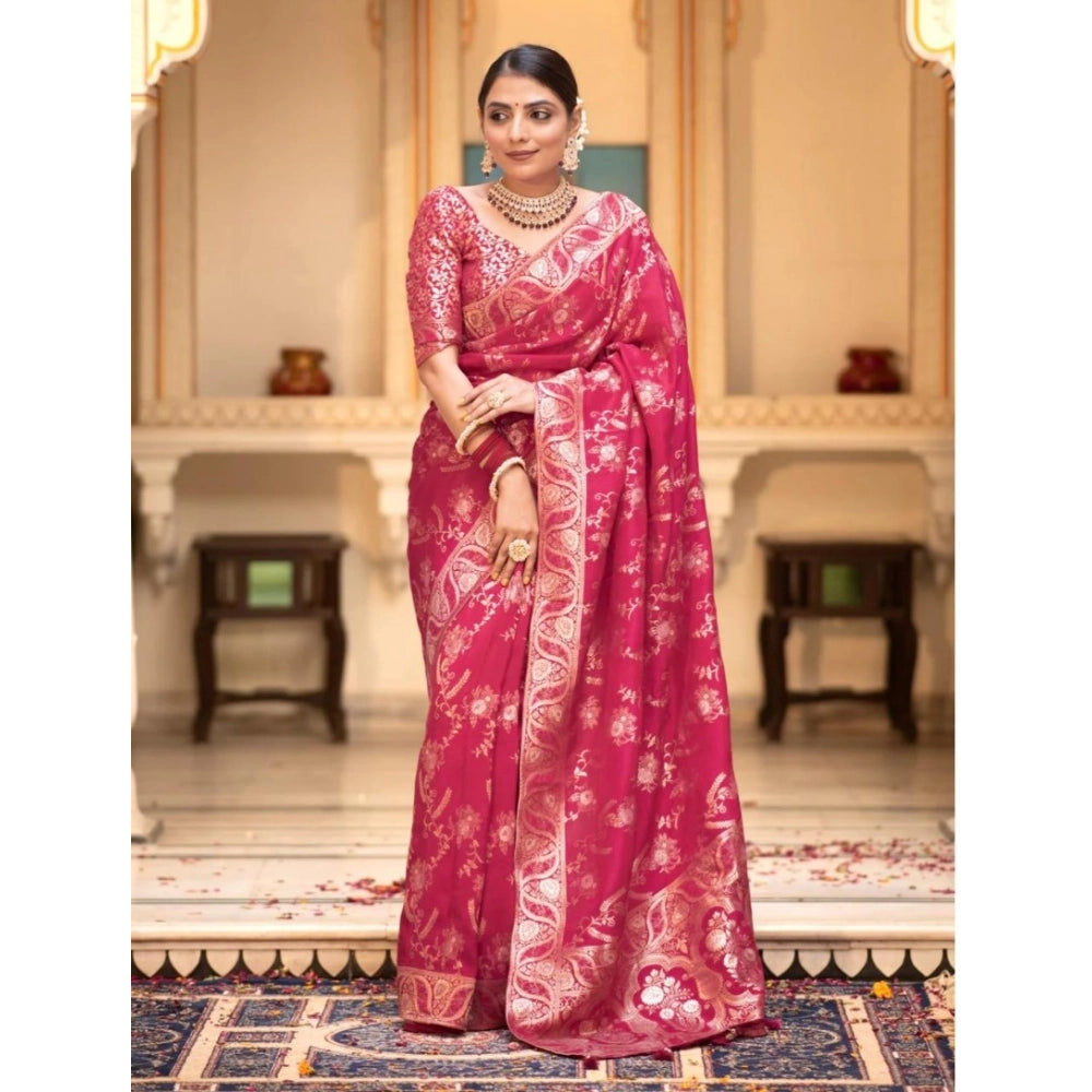 Seduva Women's Silk Printed Saree With Unstitched Blouse 5.5Mtr (Pink)