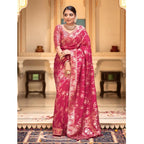 Seduva Women's Silk Printed Saree With Unstitched Blouse 5.5Mtr (Pink)
