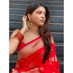 Seduva Women's Silk Printed Saree With Unstitched Blouse 5.5Mtr (Red)