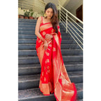 Seduva Women's Silk Printed Saree With Unstitched Blouse 5.5Mtr (Red)