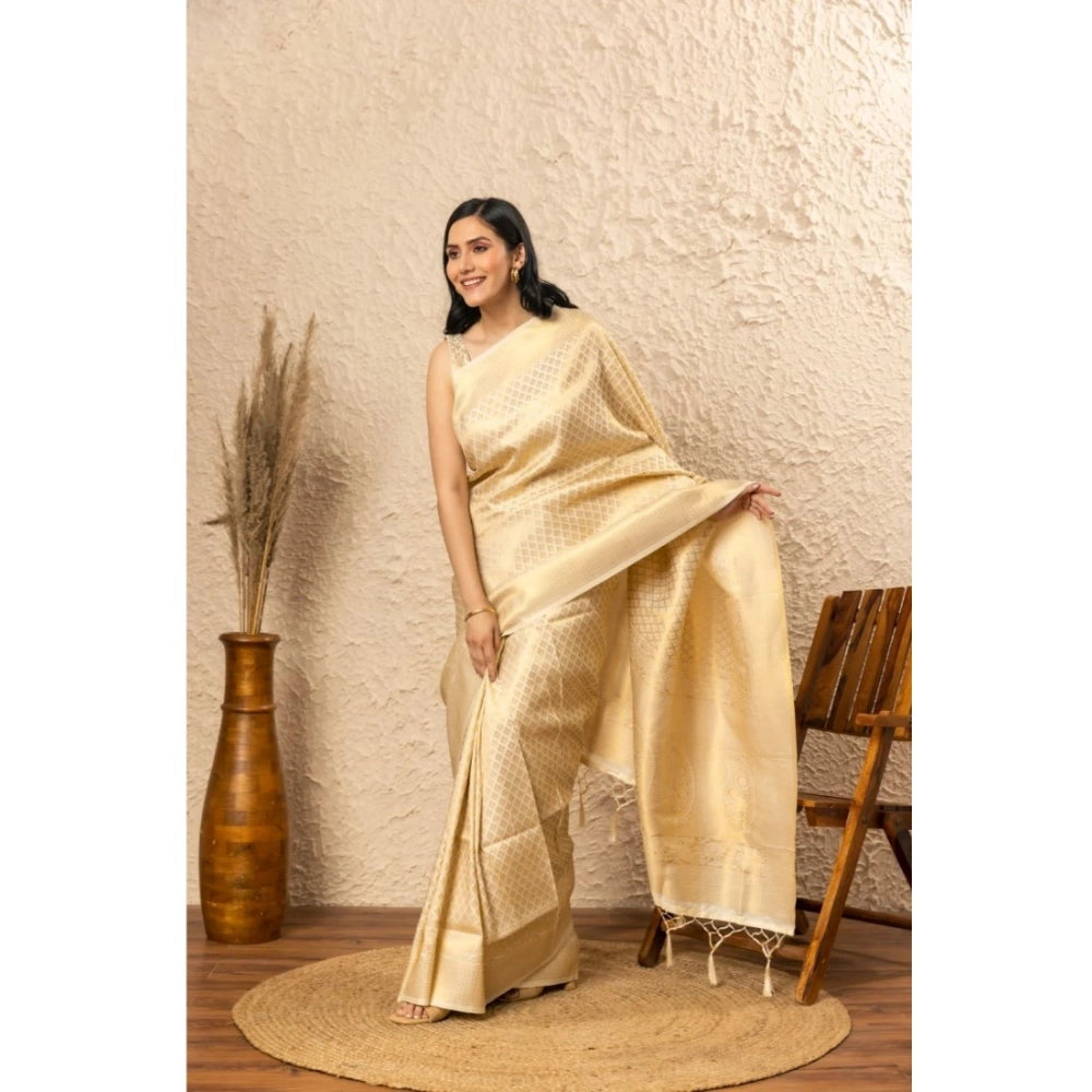 Seduva Women's Silk Printed Saree With Unstitched Blouse 5.5Mtr (Gold)