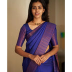 Seduva Women's Silk Printed Saree With Unstitched Blouse 5.5Mtr (Blue)