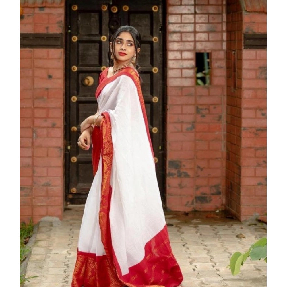 Seduva Women's Silk Printed Saree With Unstitched Blouse 5.5Mtr (White)