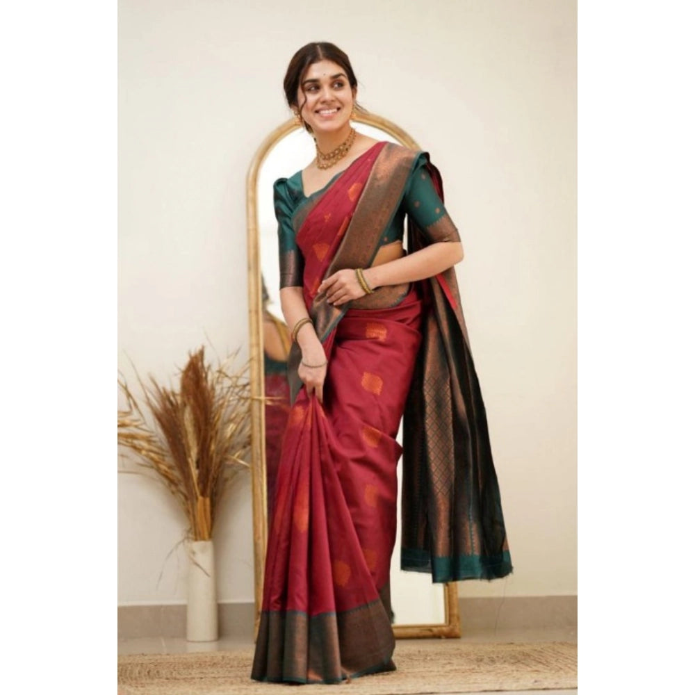 Seduva Women's Silk Printed Saree With Unstitched Blouse 5.5Mtr (Red)