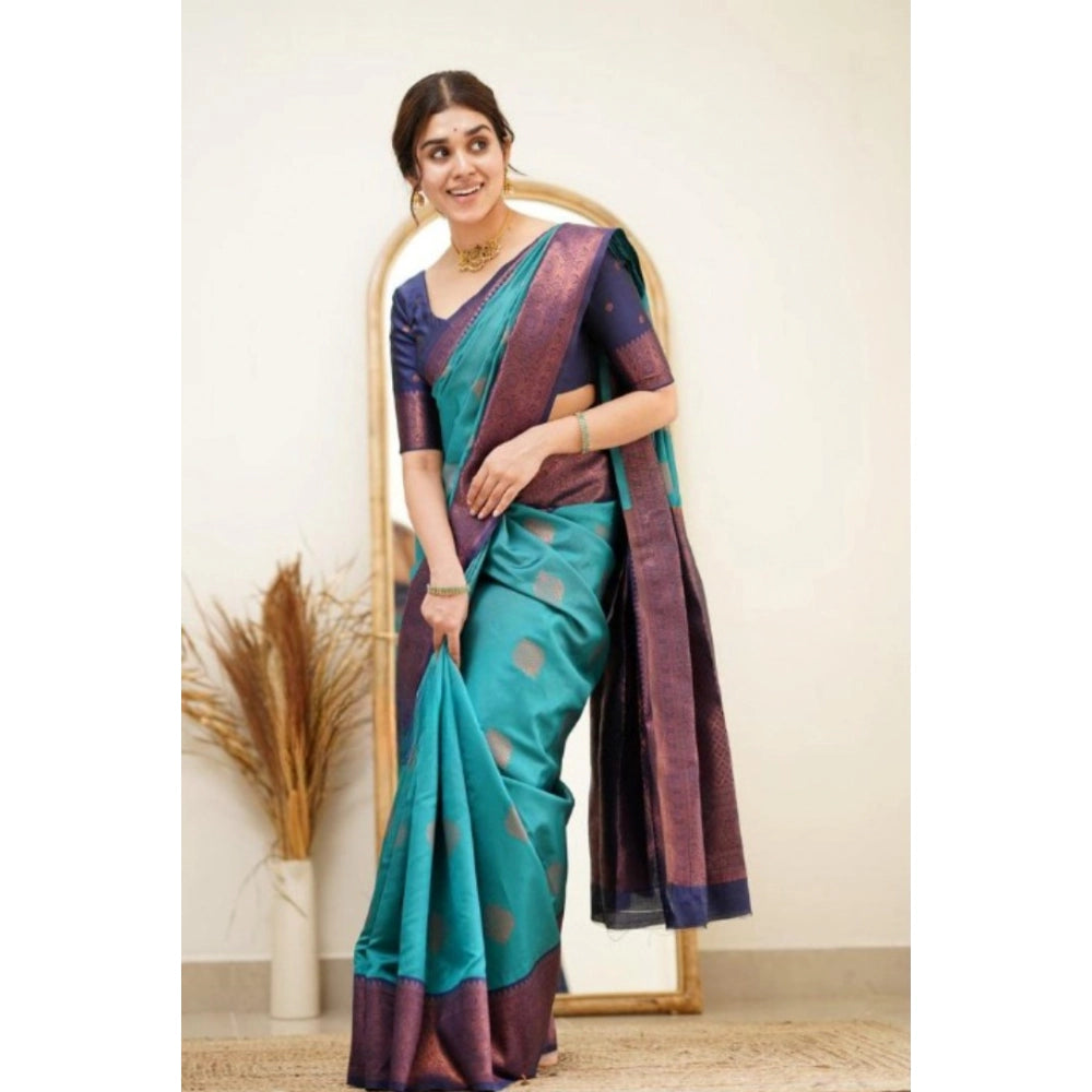Seduva Women's Silk Printed Saree With Unstitched Blouse 5.5Mtr (Rama)