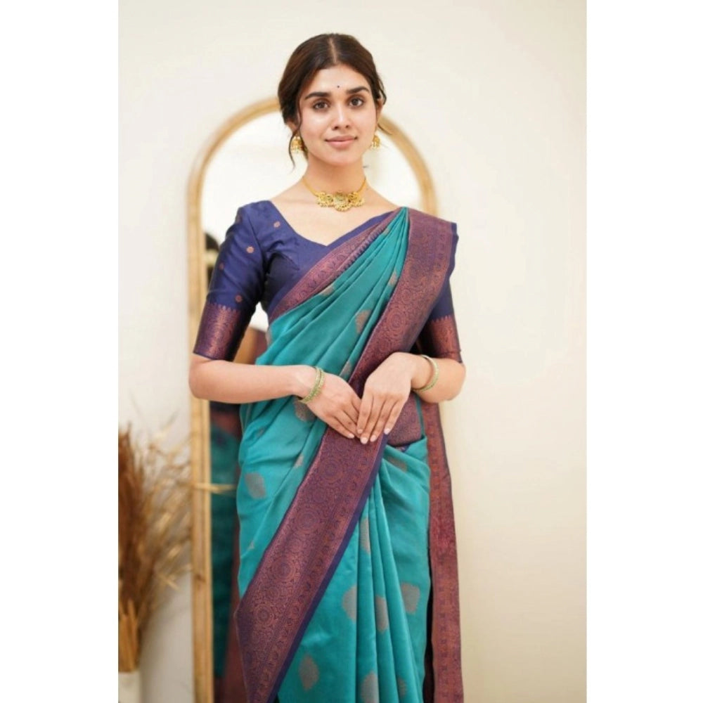 Seduva Women's Silk Printed Saree With Unstitched Blouse 5.5Mtr (Rama)